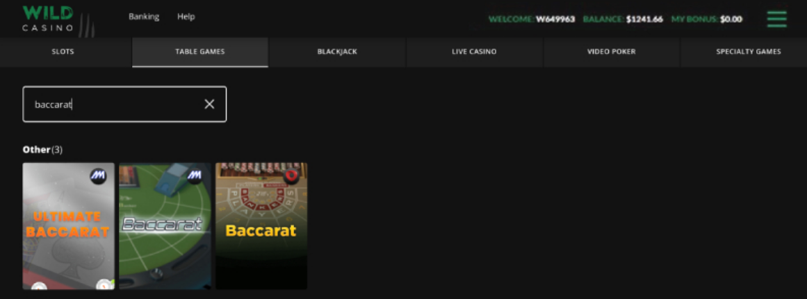 Wild Casino Baccarat