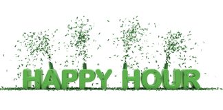 Happy hour title on white background