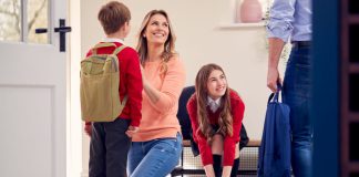 family preparing for school