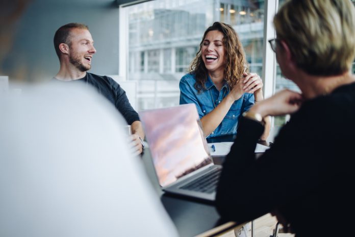 Employees having fun during a meeting