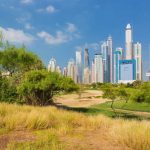 Dubai modern skyscrapers and park