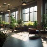 A large room with a lot of plants on the floor