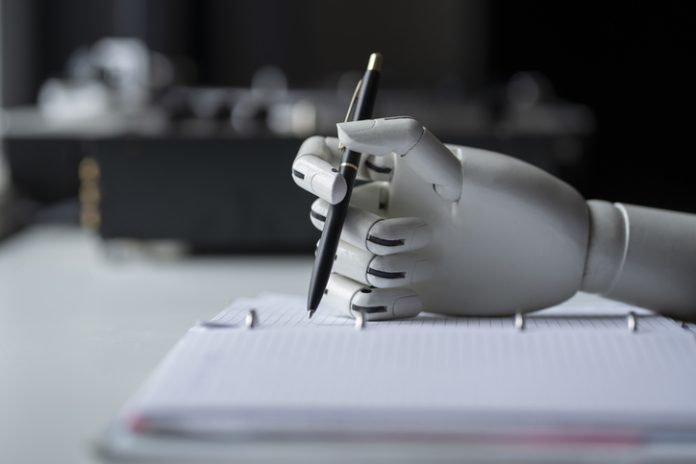 Ai robot writing on paper