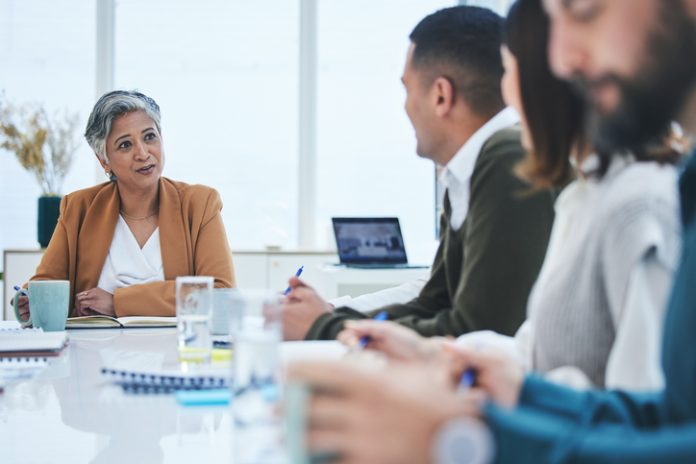 CEO in a meeting with the team members