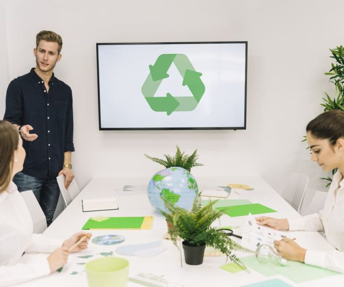 Businessman discussing recycle