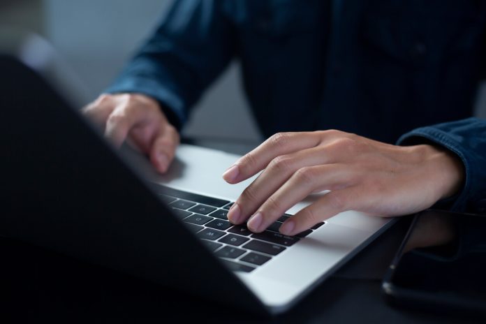 Person are using laptops, working or studying online at home. businessman using laptop work outside the office