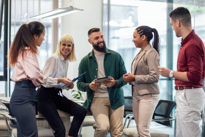 Employees having fun during a discussion