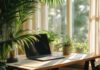 A tranquil and bright workspace by a window