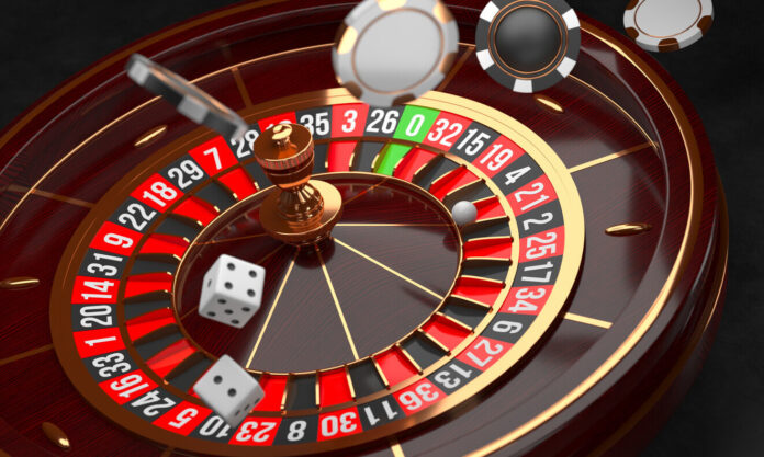 Luxury Casino roulette wheel on black background. Casino theme.