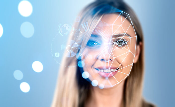 Smiling woman with artificial intelligence