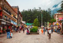 The Mall is a main pedestrian street in Manali town,