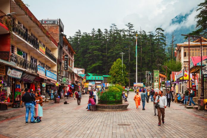 The Mall is a main pedestrian street in Manali town,