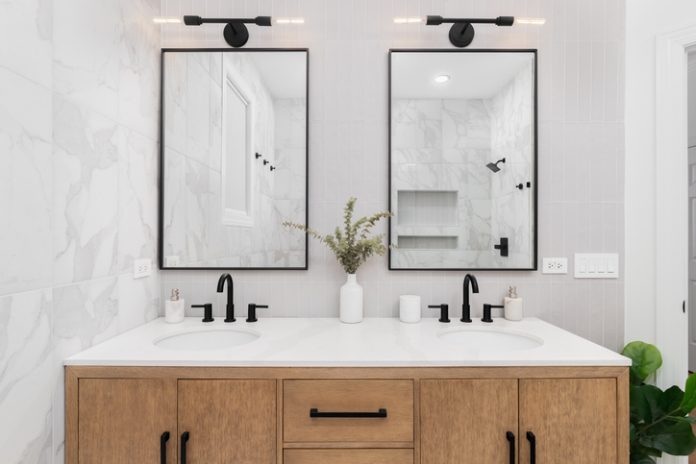 White oak vanity cabinet