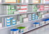 Drugstore with medicine on shelves