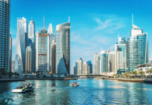 Panorama of Dubai Marina in UAE