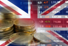 Investment trading financial, coin and United Kingdom England flag