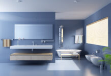 Blue bathroom with modern upgrades