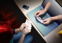 woman playing online casino poker game