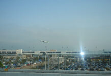 Beautiful view of a plane taking off at the airport