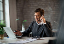 Businessman talking on cellphone