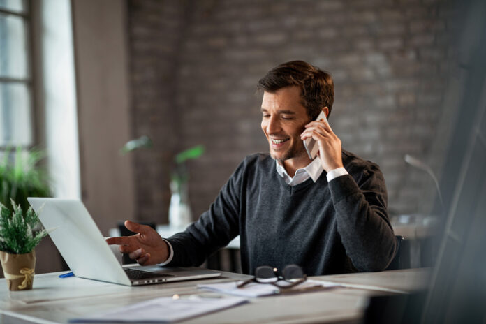 Businessman talking on cellphone