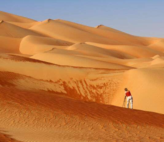 Photographing abstract patterns in the dunes of the Rub al Khali or Empty Quarter