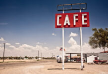 Cafe sign along historic Route 66 in Texas.