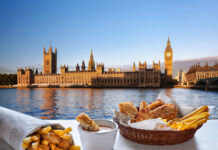 Fish and Chips against Big Ben in London, England