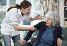 Care Worker Mistreating Senior Woman At Home