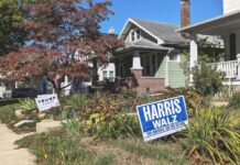 Banner of Trump and Harris