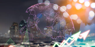 A large display of daily stock market price and quotation. Indicator financial forex trade education background