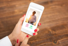 Woman using dating app and swiping user photos