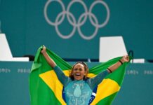 Paris-France, August 5, 2024, artistic gymnastics. Rebeca Andrade wins gold medal at the Paris Games.