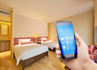 Smart phone with modern bedroom