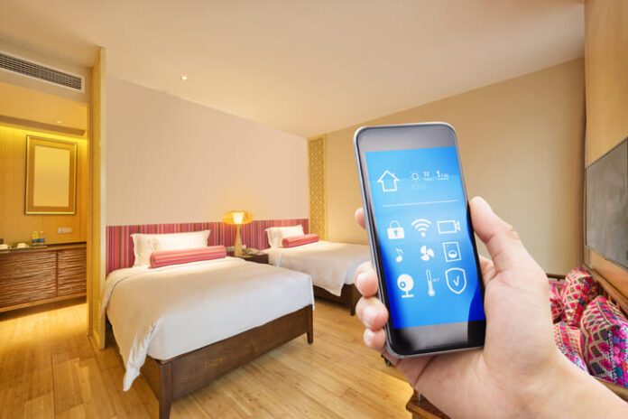 Smart phone with modern bedroom