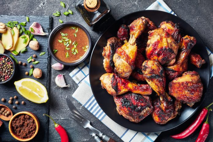 Spicy Grilled Jerk Chicken on a plate