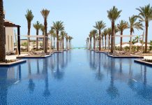 Swimming pool of luxury hotel, Saadiyat island, Abu Dhabi, UAE