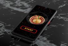 Online Casino American Roulette Wheel on Smartphone Screen