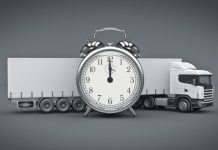 White truck with clock for delivery