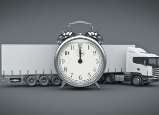 White truck with clock for delivery