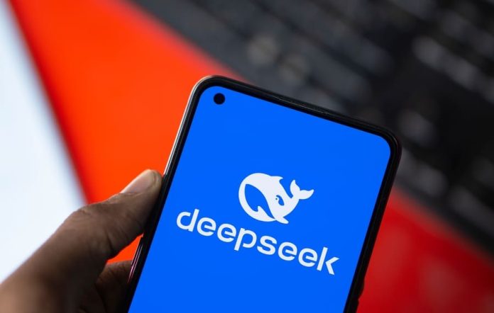 Deepseek Ai logo is displayed on smartphone.