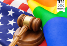 Image of a LGBT rainbow flag and American Flag