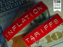 Red Tariffs and Inflation labels on a hundred dollar bill