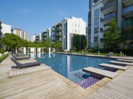 Modern residences with outdoor facilities, Facade of new low-energy houses .