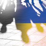 Flag of Ukraine and Shadows of Ukrainians