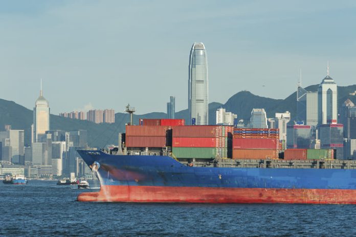 Cargo ship in Hong Kong for tariff and economy