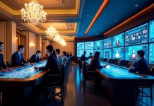 People sitting around casino tables and playing