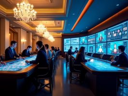 People sitting around casino tables and playing