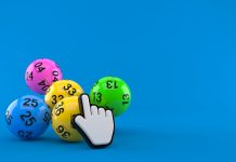Lotto balls with web cursor isolated on blue for Casinobello Lottery