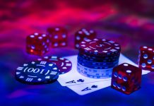 Casino abstract photo. Poker game on red background. Pin up casino